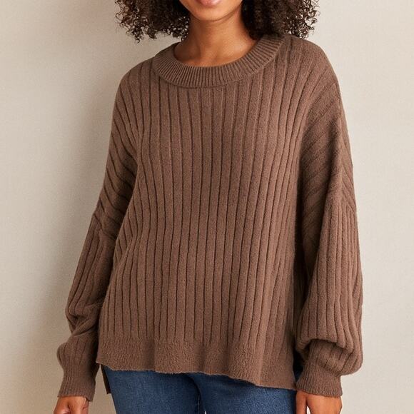 Aerie Buttercream Crew Sweater Brown - Picture 1 of 9